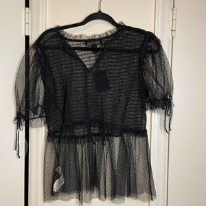 Black Mesh Peplum Top 0X